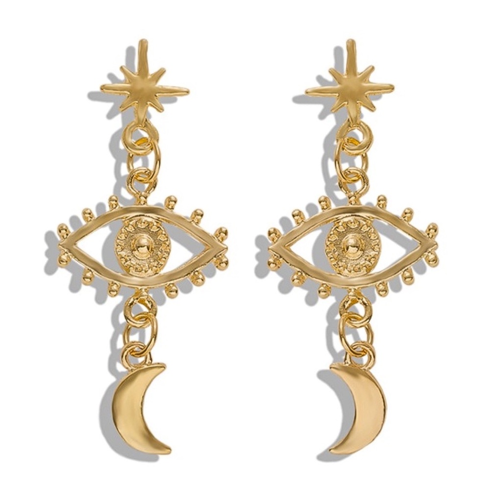 Gold Boho Eye/Moon/Star Earrings - Picture 3 of 7